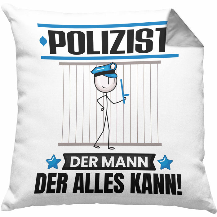 Polizist Kissen mit Füllung 40x40 Geschenk für Polizist Der Mann Der Alles Kann Geschenkidee zum Geburtstag (Grau) Grau Trendation