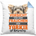 Yorkie-Besitzer Geschenk Kissen mit Füllung 40x40 Hund Yorkie Liebhaber Geschenkidee Vorsicht Vor Dem Frauchen Der Yorkie Ist Harmlos (Grau) Blau Trendation