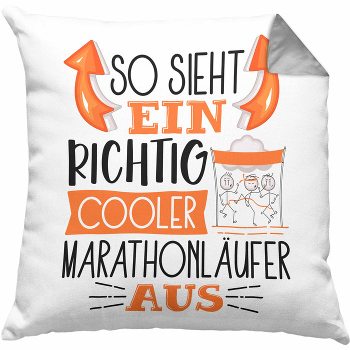 So Sieht Ein Richtig Cooler Marathonläufer Aus Geschenk Kissen mit Füllung 40x40 Lustiger Spruch Geschenkidee (Grau) Grau Trendation