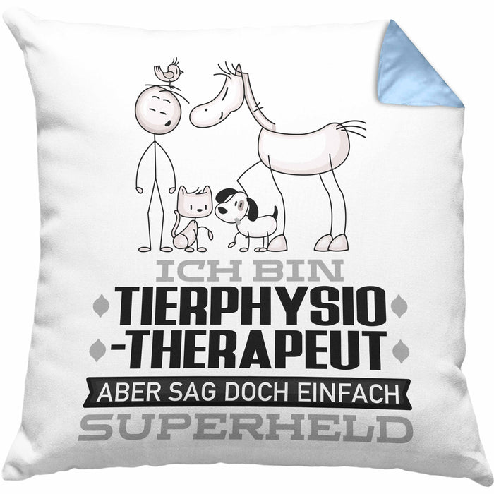 Tierphysiotherapeut Geschenk Kissen mit Füllung 40x40 Ich Bin Tierphysiotherapeut Aber Sag Doch Einfach Superheld Lustige Geschenkdiee für Tierphysiotherapeut (Grau) Blau Trendation