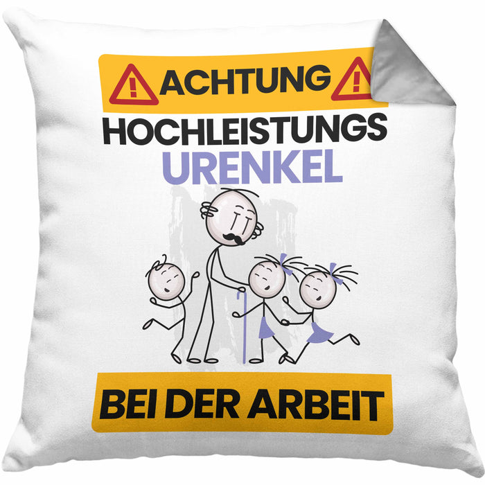 Urenkel Kissen mit Füllung 40x40 Geschenk Lustiger Spruch Geschenkidee für Urenkel Achtung Hochleistungs Urenkel Bei Der Arbeit (Grau) Grau Trendation