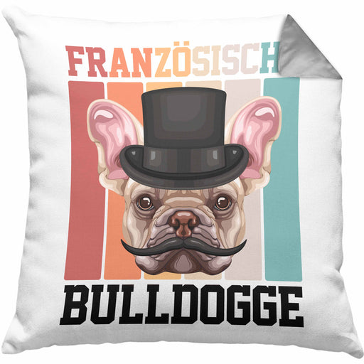 Französische Bulldogge Besitzer Kissen mit Füllung 40x40 Geschenk Lustiger Spruch Geschenkidee Retro Vinatge Französische Bulldogge (Grau) Grau Trendation