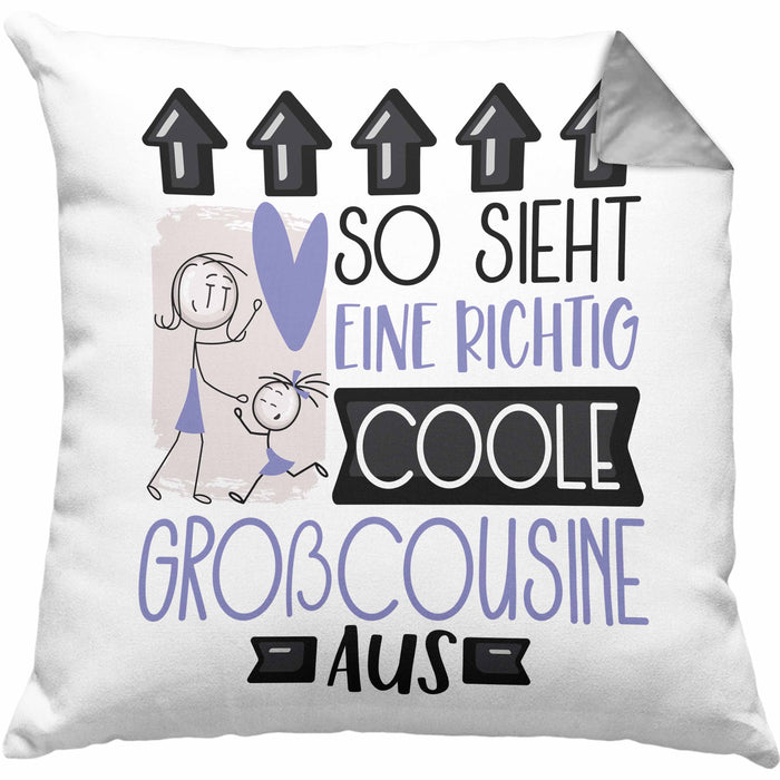 Großcousine Geschenk Kissen mit Füllung 40x40 Geschenkidee für Großcousine Geburtstag Weihnachten Spruch So Sieht Eine Richtig Coole Großcousine Aus (Grau) Grau Trendation