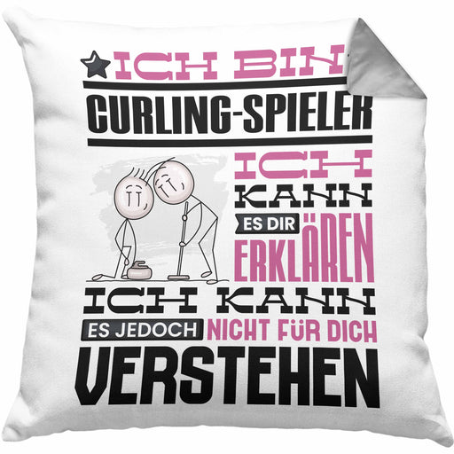 Curling-Spieler Geschenk Kaffee-Kissen mit Füllung 40x40 Geschenkidee für Curling-Spieler Ich Bin Curling-Spieler Ich Kann Es Dir Erklären Jedoch Nicht Für Dich Verstehen Spruch Lustig (Grau) Grau Trendation