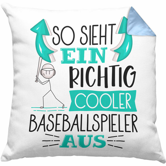 So Sieht Ein Richtig Cooler Baseballspieler Aus Geschenk Kissen mit Füllung 40x40 Lustiger Spruch Geschenkidee (Grau) Blau Trendation