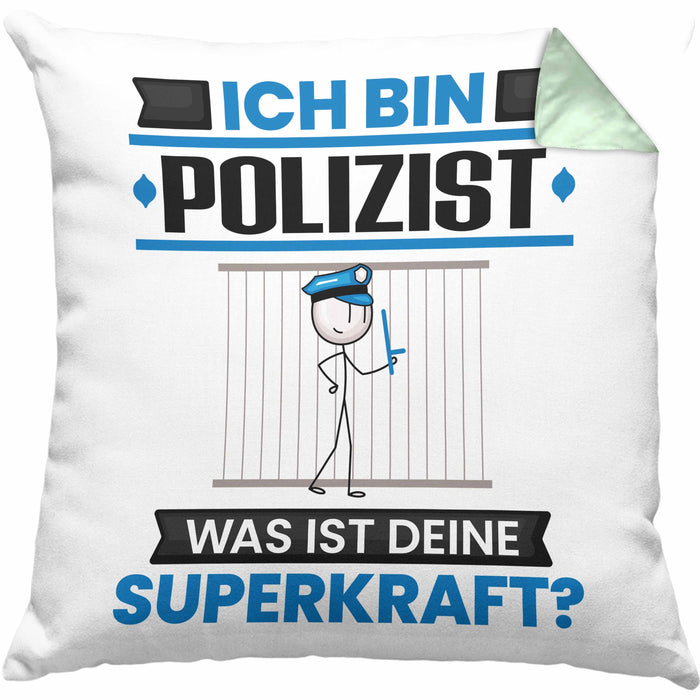 Polizist Kissen mit Füllung 40x40 Geschenk für Polizist Geburtstag Lustiger Spruch Was Ist Deine Superkraft (Grau) Grün Trendation