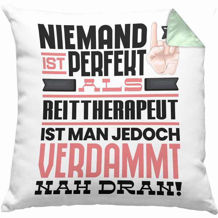 Reittherapeut Geschenk Kissen mit Füllung 40x40 Lustige Geschenkidee für Reittherapeut Geburtstag Niemand Ist Perfekt Aber Als Reittherapeut Ist Man Nah Dran (Grau) Grün Trendation