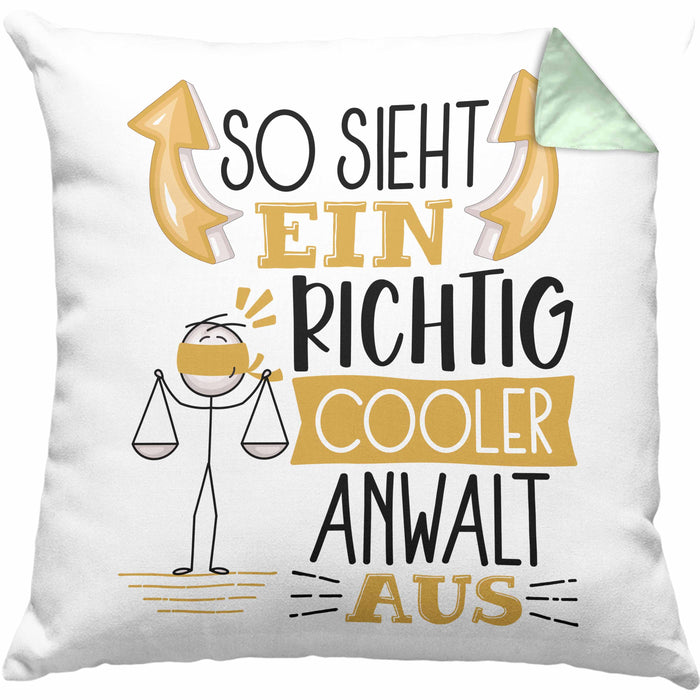 Anwalt Kissen mit Füllung 40x40 Geschenk So Sieht Ein RIchtig Cooler Anwalt Aus Geschenkidee Lustiger Spruch Geburtstag (Grau) Grün Trendation
