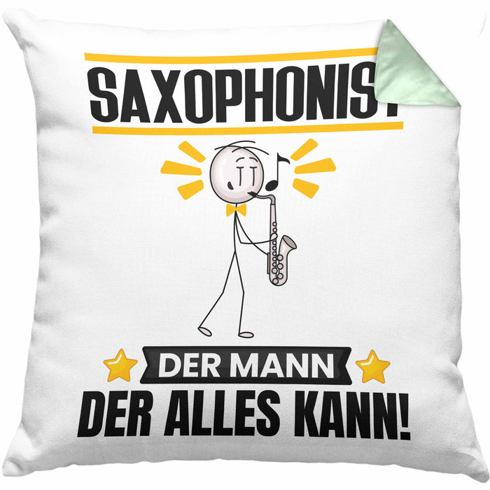 Saxophonist Kissen mit Füllung 40x40 Geschenk für Saxophonist Der Mann Der Alles Kann Geschenkidee zum Geburtstag (Grau) Grün Trendation