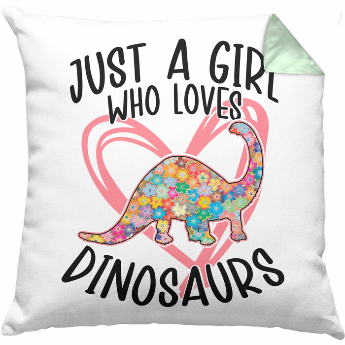 Just A Girl Who Loves Dinosaurs Kissen mit Füllung 40x40 Geschenk Mädchen Dinos Geschenkidee (Grau) Grün Trendation