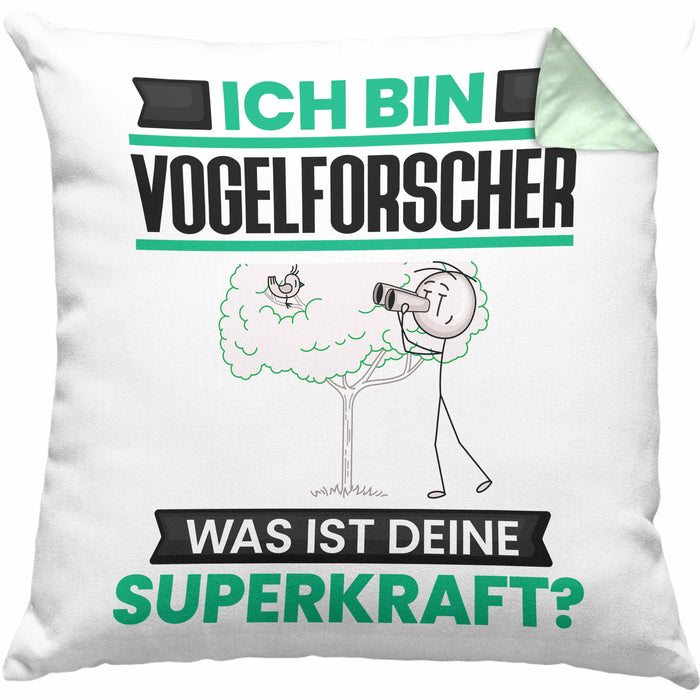Vogelforscher Kissen mit Füllung 40x40 Geschenk für Vogelforscher Geburtstag Lustiger Spruch Was Ist Deine Superkraft (Grau) Grün Trendation