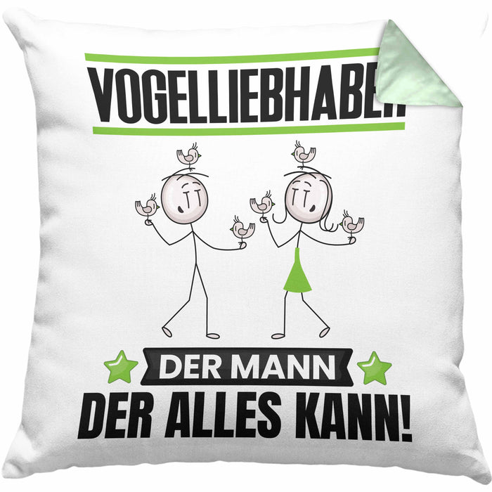 Vogelliebhaber Kissen mit Füllung 40x40 Geschenk für Vogelliebhaber Der Mann Der Alles Kann Geschenkidee zum Geburtstag (Grau) Grün Trendation