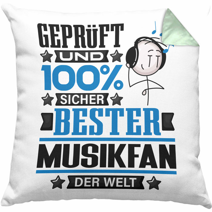 Musikfan Geschenk Lustiger Spruch für Musikfan Geschenkidee Bester Musikfan Der WeltKissen mit Füllung 40x40 (Grau) Grün Trendation