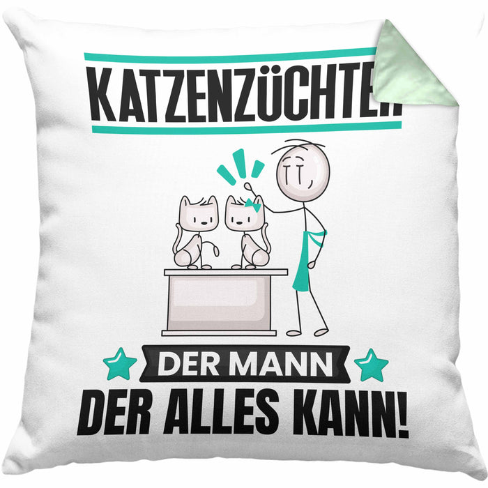 Katzenzüchter Kissen mit Füllung 40x40 Geschenk für Katzenzüchter Der Mann Der Alles Kann Geschenkidee zum Geburtstag (Grau) Grün Trendation