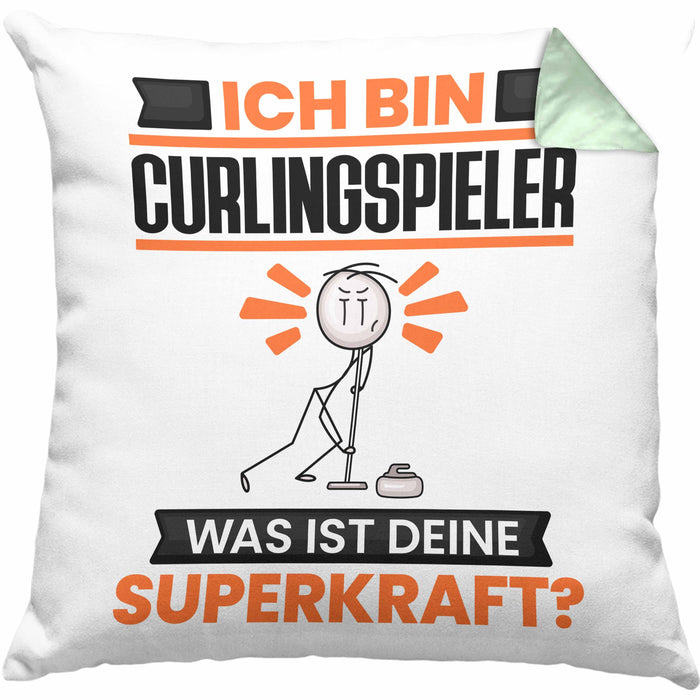 Curlingspieler Kissen mit Füllung 40x40 Geschenk für Curlingspieler Geburtstag Lustiger Spruch Was Ist Deine Superkraft (Grau) Grün Trendation
