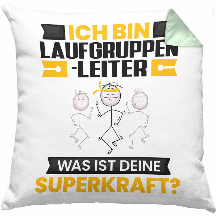 Laufgruppenleiter Kissen mit Füllung 40x40 Geschenk für Laufgruppenleiter Geburtstag Lustiger Spruch Was Ist Deine Superkraft (Grau) Grün Trendation