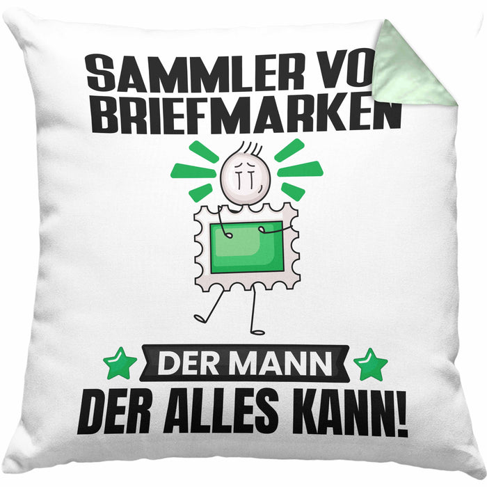 SammlervonBriefmarken Kissen mit Füllung 40x40 Geschenk für SammlervonBriefmarken Der Mann Der Alles Kann Geschenkidee zum Geburtstag (Grau) Grün Trendation