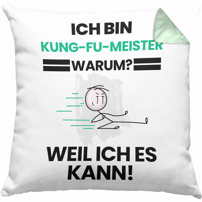 Kung-Fu-Meister Geschenk Kissen mit Füllung 40x40 Lustiger Spruch Ich Bin Kung-Fu-Meister Warum Weil Ich Es Kann Geschenkidee Bester Kung-Fu-Meister Geburtstag (Grau) Grün Trendation