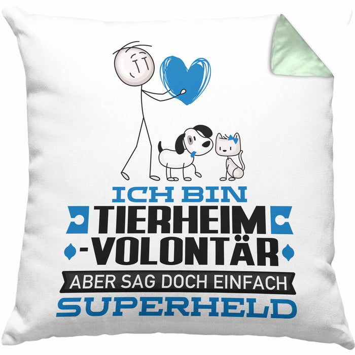 Tierheimvolontär Geschenk Kissen mit Füllung 40x40 Ich Bin Tierheimvolontär Aber Sag Doch Einfach Superheld Lustige Geschenkdiee für Tierheimvolontär (Grau) Grün Trendation