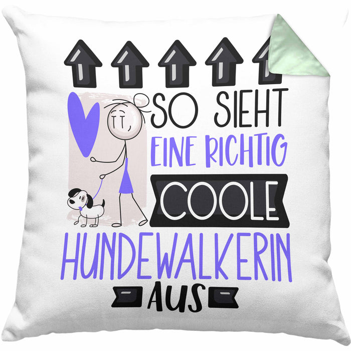 Hundewalkerin Geschenk Kissen mit Füllung 40x40 Lustig Geschenkidee für Hundewalkerin Geburtstag So Sieht Eine Richtig Coole Hundewalkerin Aus Frauen Spruch (Grau) Grün Trendation