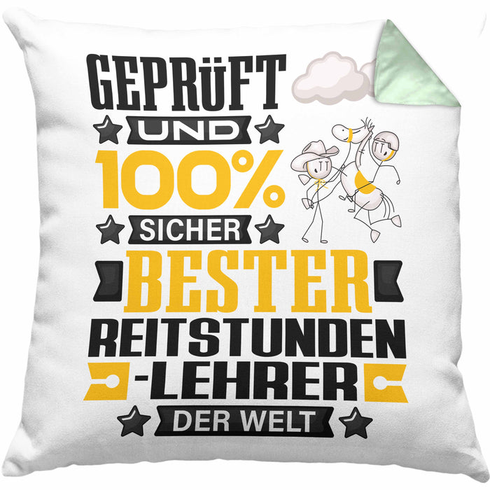 Reitstundenlehrer Geschenk Lustiger Spruch für Reitstundenlehrer Geschenkidee Bester Reitstundenlehrer Der WeltKissen mit Füllung 40x40 (Grau) Grün Trendation