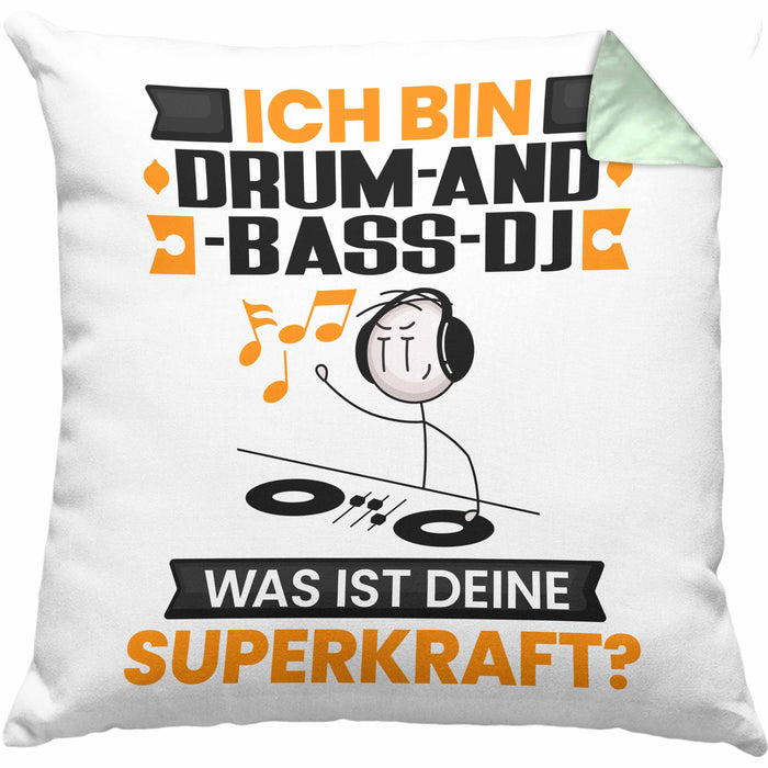 Drum-and-Bass-DJ Kissen mit Füllung 40x40 Geschenk für Drum-and-Bass-DJ Geburtstag Lustiger Spruch Was Ist Deine Superkraft (Grau) Grün Trendation