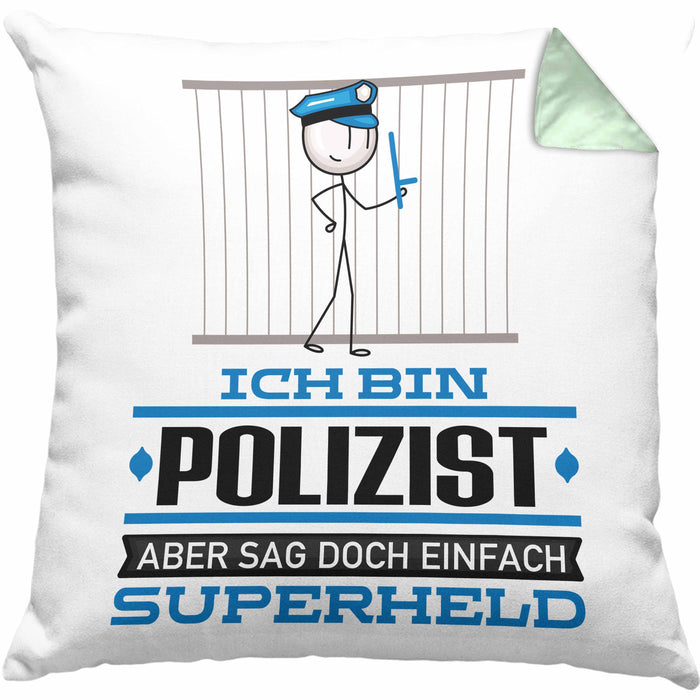 Polizist Geschenk Kissen mit Füllung 40x40 Ich Bin Polizist Aber Sag Doch Einfach Superheld Lustige Geschenkdiee für Polizist (Grau) Grün Trendation