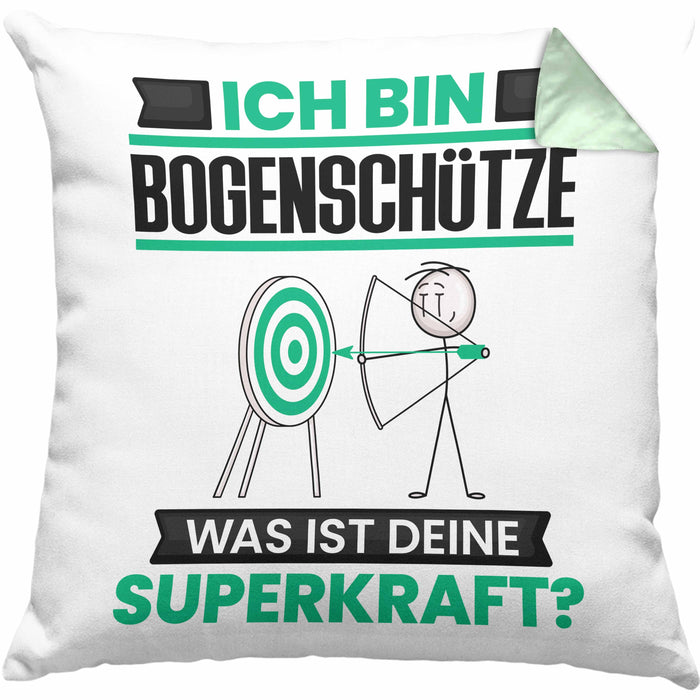 Bogenschütze Kissen mit Füllung 40x40 Geschenk für Bogenschütze Geburtstag Lustiger Spruch Was Ist Deine Superkraft (Grau) Grün Trendation