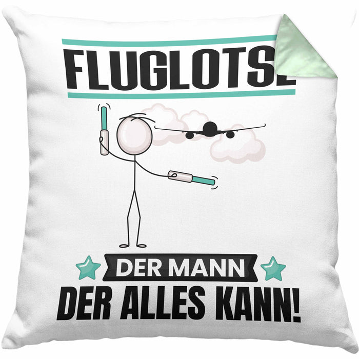 Fluglotse Kissen mit Füllung 40x40 Geschenk für Fluglotse Der Mann Der Alles Kann Geschenkidee zum Geburtstag (Grau) Grün Trendation