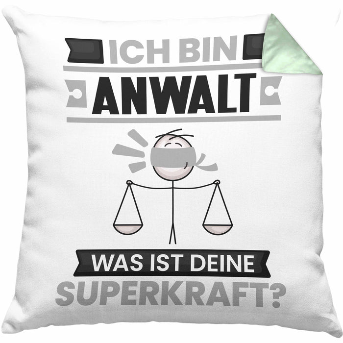 Anwalt Kissen mit Füllung 40x40 Geschenk für Anwalt Geburtstag Lustiger Spruch Was Ist Deine Superkraft (Grau) Grün Trendation