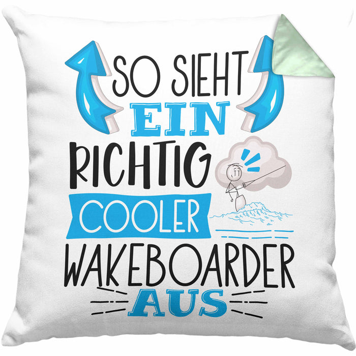 So Sieht Ein Richtig Cooler Wakeboarder Aus Geschenk Kissen mit Füllung 40x40 Lustiger Spruch Geschenkidee (Grau) Grün Trendation