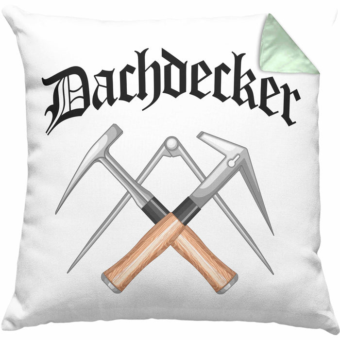 Dachdecker Geschenke Kissen mit Füllung 40x40 Lustig Mann Männer Zubehör Geschenkidee Dachdecker-Meister (Grau) Grün Trendation