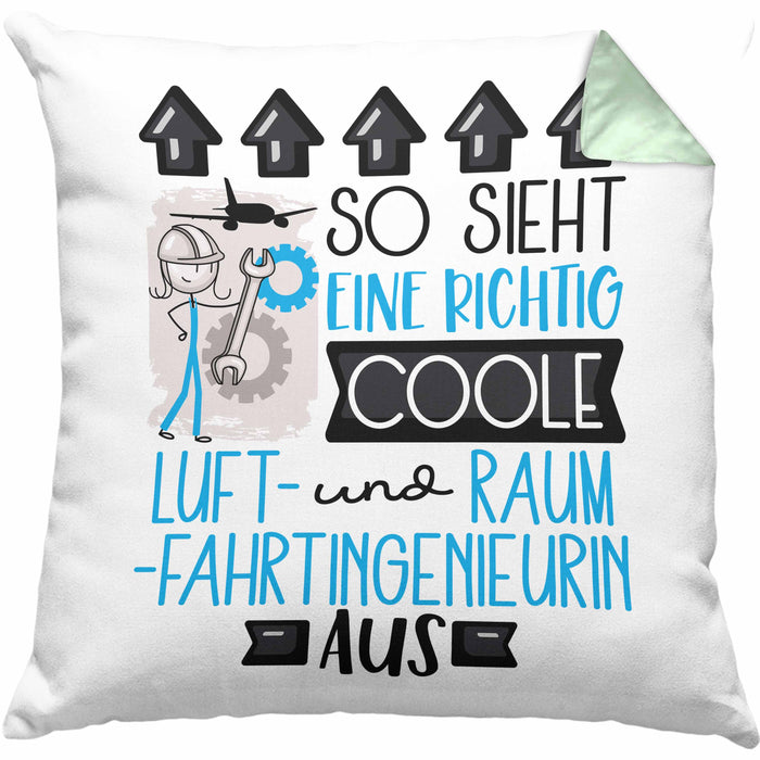 Luft- und Raumfahrtingenieurin Geschenk Kissen mit Füllung 40x40 Geschenkidee für Luft- und Raumfahrtingenieurin Geburtstag Weihnachten Spruch So Sieht Eine Richtig Coole Luft- und Raumfahrtingenieurin Aus (Grau) Grün Trendation