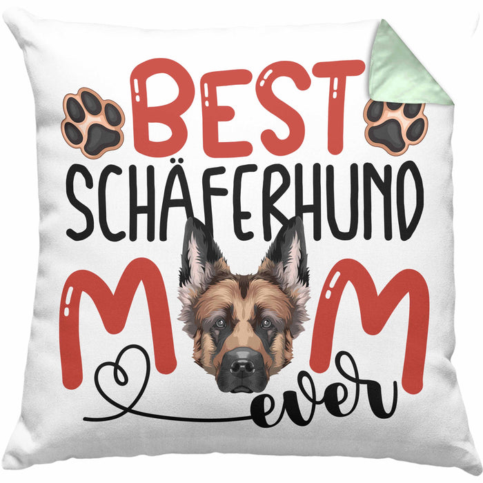 Schäferhund Mom Besitzerin Kissen mit Füllung 40x40 Geschenk Lustiger Spruch Geschenkidee Besitzerin Schäferhund Mama (Grau) Grün Trendation
