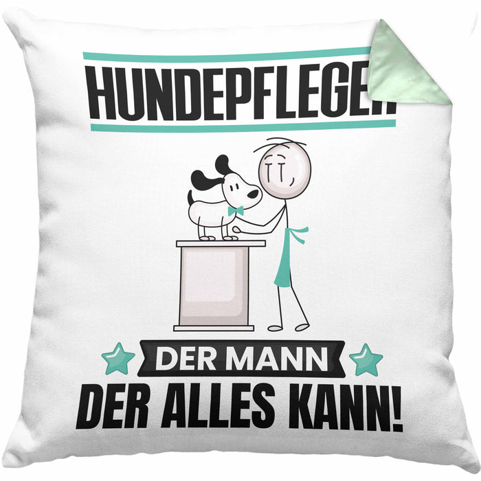 Hundepfleger Kissen mit Füllung 40x40 Geschenk für Hundepfleger Der Mann Der Alles Kann Geschenkidee zum Geburtstag (Grau) Grün Trendation
