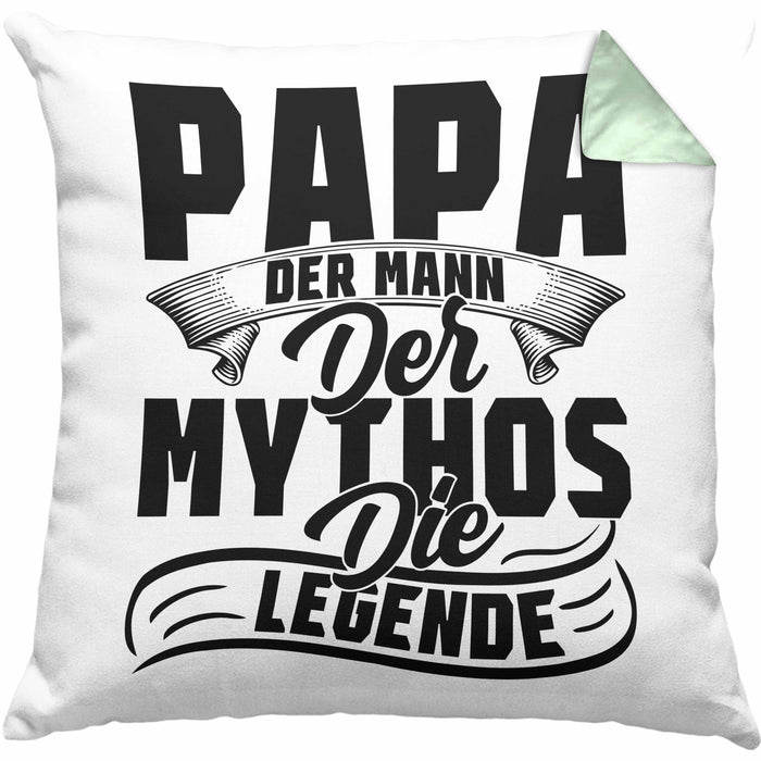Papa Der Mann Der Mythos Die Legende Kissen mit Füllung 40x40 Vatertag Spruch Bester Papa Geschenkidee Vater (Grau) Grün Trendation