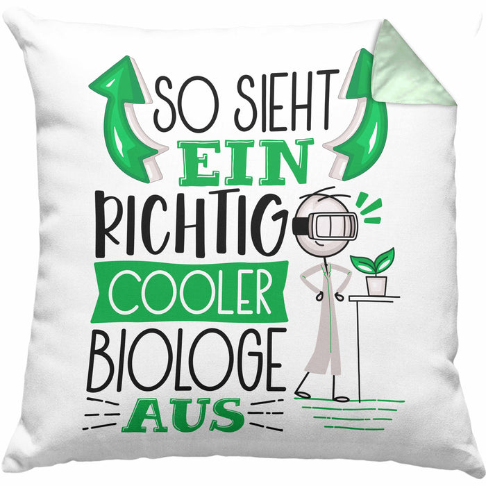 Biologe Kissen mit Füllung 40x40 Geschenk So Sieht Ein RIchtig Cooler Biologe Aus Geschenkidee Lustiger Spruch Geburtstag Biologie Student (Grau) Grün Trendation