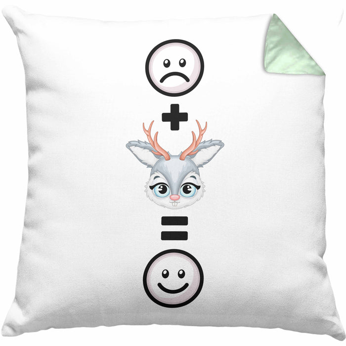 Reh Kissen mit Füllung 40x40 Geschenk für Reh-Liebhaber Lustige Geschenkidee :( + Rehe = :) Geburtstag (Grau) Grün Trendation