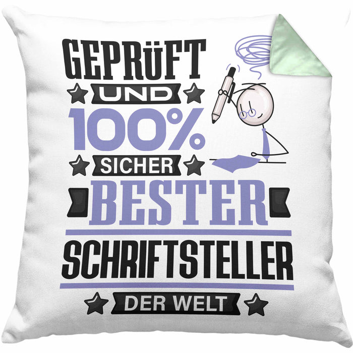 Schriftsteller Geschenk Lustiger Spruch für Schriftsteller Geschenkidee Bester Schriftsteller Der WeltKissen mit Füllung 40x40 (Grau) Grün Trendation