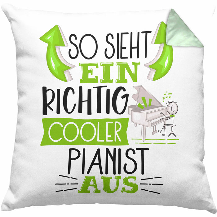 So Sieht Ein Richtig Cooler Pianist Aus Kissen mit Füllung 40x40 Geschenk für Pianist Geburtstag Geschenkdiee Piano Klavierspieler (Grau) Grün Trendation