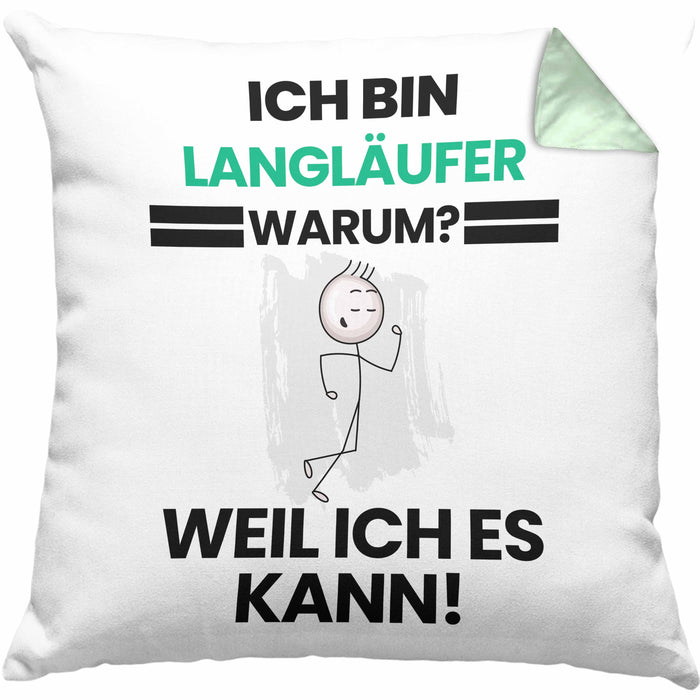 Langläufer Geschenk Kissen mit Füllung 40x40 Lustiger Spruch Ich Bin Langläufer Warum Weil Ich Es Kann Geschenkidee Bester Langläufer Geburtstag (Grau) Grün Trendation