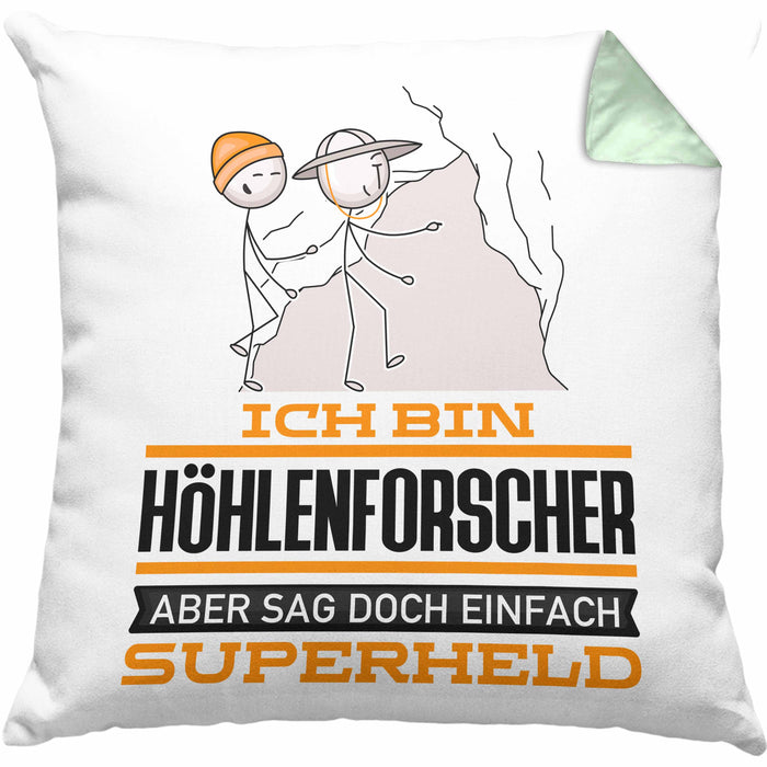 Höhlenforscher Geschenk Kissen mit Füllung 40x40 Ich Bin Höhlenforscher Aber Sag Doch Einfach Superheld Lustige Geschenkdiee für Höhlenforscher (Grau) Grün Trendation
