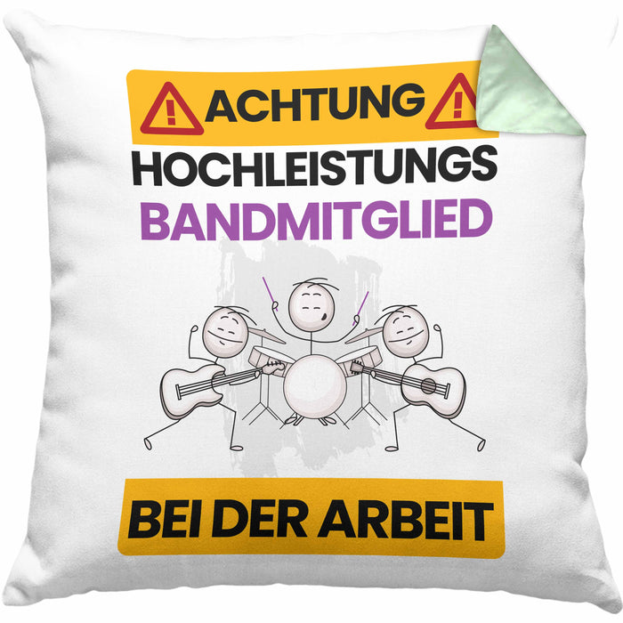 Bandmitglied Kissen mit Füllung 40x40 Geschenk Lustiger Spruch Geschenkidee für Bandmitglied Achtung Hochleistungs Bandmitglied Bei Der Arbeit (Grau) Grün Trendation