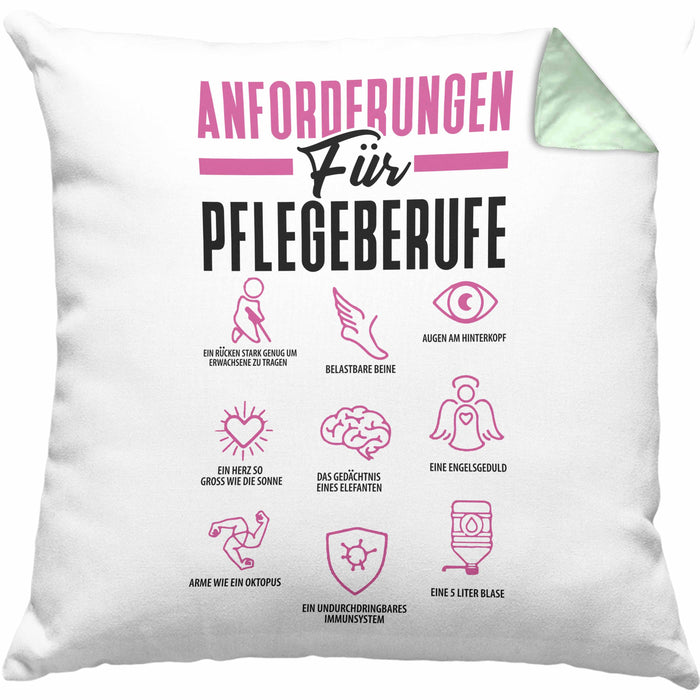 Pflege Kissen mit Füllung 40x40 Geschenk Pflege-Berufe Geschenkidee Alten-Pflegerin Anforderungen Für Pflege-Berufe (Grau) Grün Trendation