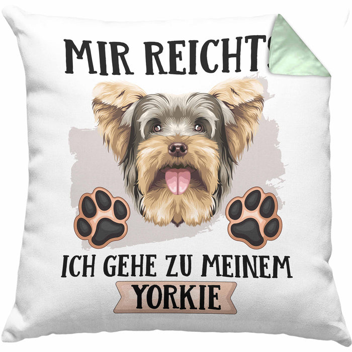 Yorkie Besitzer Kissen mit Füllung 40x40 Geschenk Lustiger Spruch Geschenkidee Mir Reichts Ich Geh Zu Meinem Yorkie (Grau) Grün Trendation
