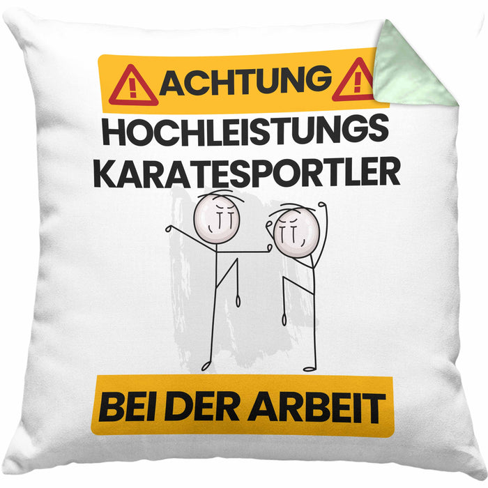 Karatesportler Kissen mit Füllung 40x40 Geschenk Lustiger Spruch Geschenkidee für Karatesportler Achtung Hochleistungs Karatesportler Bei Der Arbeit (Grau) Grün Trendation