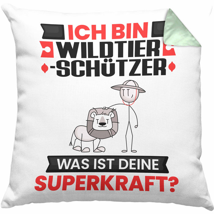 Wildtierschützer Kissen mit Füllung 40x40 Geschenk für Wildtierschützer Geburtstag Lustiger Spruch Was Ist Deine Superkraft (Grau) Grün Trendation