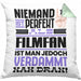 Filmfan Geschenk Kissen mit Füllung 40x40 Lustige Geschenkidee für Filmfan Geburtstag Niemand Ist Perfekt Aber Als Filmfan Ist Man Nah Dran (Grau) Grün Trendation