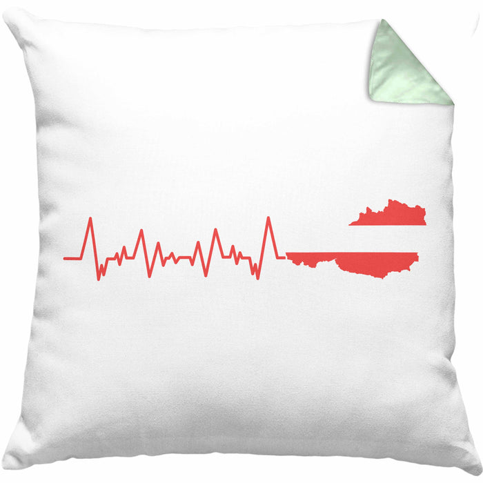 Austria Kissen mit Füllung 40x40 Geschenk Herzschlag Österreich Heimat Alpen EKG (Grau) Grün Trendation