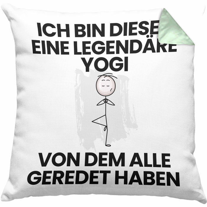 Yogi Geschenk Kissen mit Füllung 40x40 Lustige Geschenkidee Geburtstag für Yogi Ich Bin Dieser Legendäre Yogi Von Dem Alle Geredet Haben (Grau) Grün Trendation